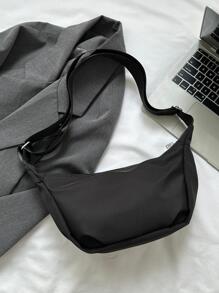 素色新設計女士尼龍肩膀斜挎包簡約風和輕便韓語風格包 - 黑色 - 查看 4