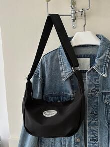 素色新設計女士尼龍肩膀斜挎包簡約風和輕便韓語風格包 - 黑色 - 查看 1