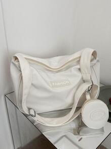 Bolsa Hobo Com Detalhe De Remendo De Carta Com Bolsa De Moedas Nylon Bolsa Escolar Branca Casual Para Graduados, Meninas Adolescentes, Calouros, Alunos Do Segundo Ano, Juniores E Seniores Na Faculdade, Universidade E Ensino Médio, Perfeita Para Atividades Ao Ar Livre, Viagens E Volta Às Aulas