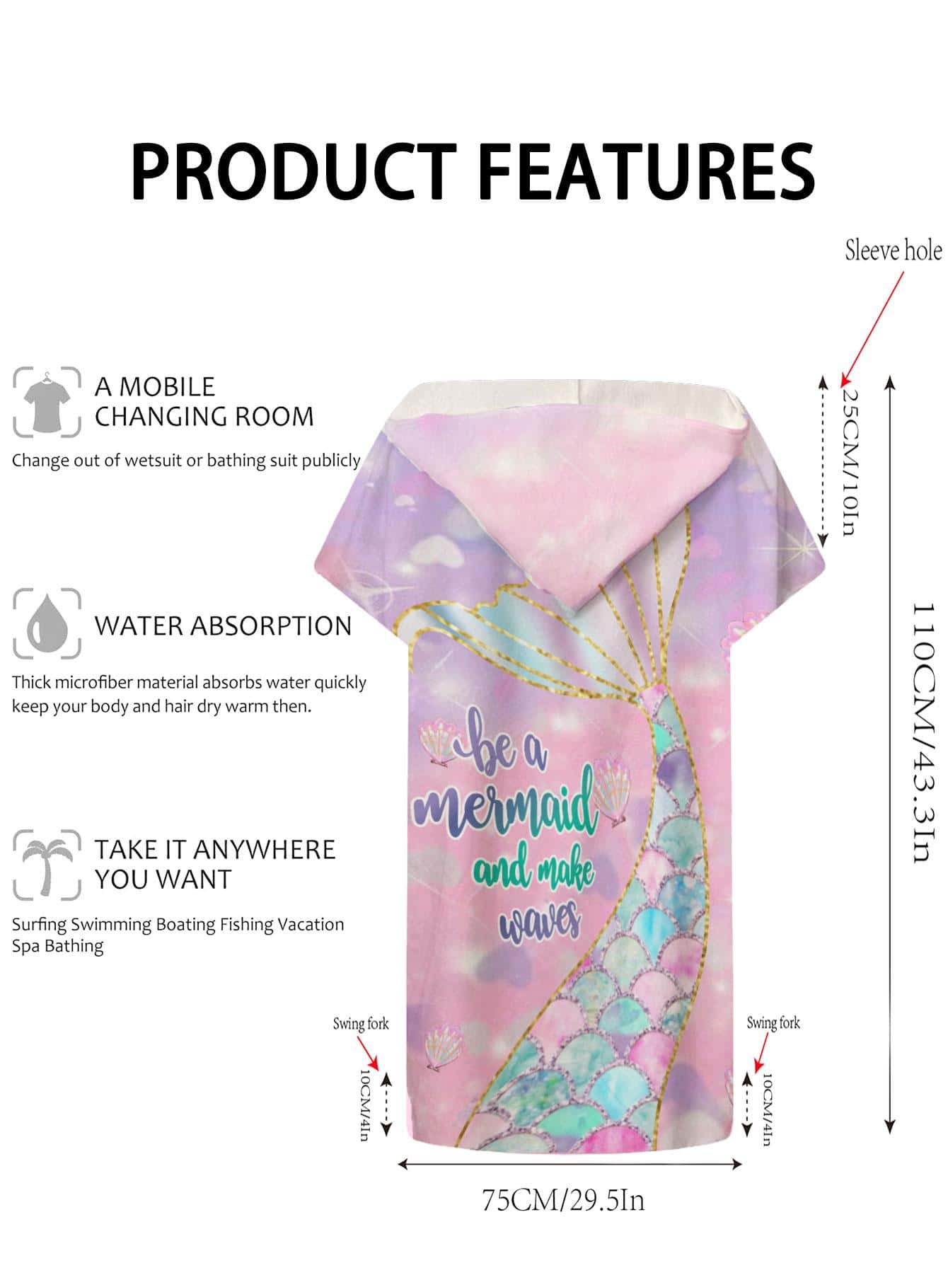 Due  jeheo 1入組美人魚尾巴圖案連帽浴袍 - 彩色 - 查看 1