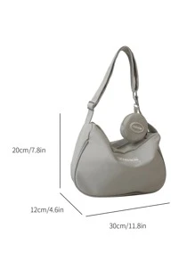 Letter Patch Detail Hobo Bag With Coin Purse Nylon Casual School Bag For Graduate, Teen Girls, Freshman, Sophomore, Junior & Senior In College, University & High School, Perfect For Outdoors ,Travel & Back To School , Women Bag With Dime Bag