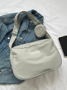 Letter Patch Detail Hobo Bag With Coin Purse Nylon Casual School Bag For Graduate, Teen Girls, Freshman, Sophomore, Junior & Senior In College, University & High School, Perfect For Outdoors ,Travel & Back To School , Women Bag With Dime Bag