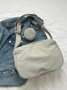 Letter Patch Detail Hobo Bag With Coin Purse Nylon Casual School Bag For Graduate, Teen Girls, Freshman, Sophomore, Junior & Senior In College, University & High School, Perfect For Outdoors ,Travel & Back To School , Women Bag With Dime Bag