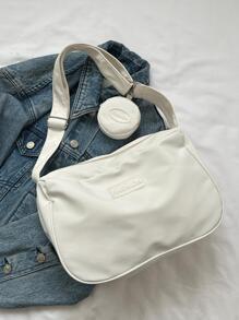 Bolsa Hobo Com Detalhe De Remendo De Carta Com Bolsa De Moedas Nylon Bolsa Escolar Branca Casual Para Graduados, Meninas Adolescentes, Calouros, Alunos Do Segundo Ano, Juniores E Seniores Na Faculdade, Universidade E Ensino Médio, Perfeita Para Atividades Ao Ar Livre, Viagens E Volta Às Aulas