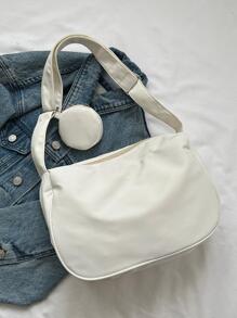 Bolsa Hobo Com Detalhe De Remendo De Carta Com Bolsa De Moedas Nylon Bolsa Escolar Branca Casual Para Graduados, Meninas Adolescentes, Calouros, Alunos Do Segundo Ano, Juniores E Seniores Na Faculdade, Universidade E Ensino Médio, Perfeita Para Atividades Ao Ar Livre, Viagens E Volta Às Aulas