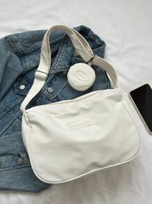 Bolsa Hobo Com Detalhe De Remendo De Carta Com Bolsa De Moedas Nylon Bolsa Escolar Branca Casual Para Graduados, Meninas Adolescentes, Calouros, Alunos Do Segundo Ano, Juniores E Seniores Na Faculdade, Universidade E Ensino Médio, Perfeita Para Atividades Ao Ar Livre, Viagens E Volta Às Aulas