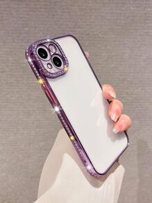 Funda de teléfono de lujo con decoración de rhinestones y acabado brillante en color púrpura, compatible con iPhone 17 Pro Max/17 Pro/17 Air/17/16 Pro Max/16/16 Pro/16 Plus/16E/15/15 Pro Max/15 Pro/15 Plus/11/12/13/14 Pro Max/XS/XR/11 Pro/11 Pro Max/12 Pro/12 Pro Max/13 Pro/13 Pro Max/7 Plus/14 Pro/14 Pro Max/14 Plus/7 Plus/8 Plus/8/SE2, de diseño minimalista y carcasa suave - Morado - Ver 3