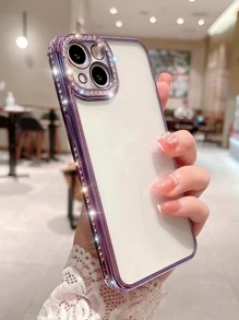 Funda de teléfono de lujo con decoración de rhinestones y acabado brillante en color púrpura, compatible con iPhone 17 Pro Max/17 Pro/17 Air/17/16 Pro Max/16/16 Pro/16 Plus/16E/15/15 Pro Max/15 Pro/15 Plus/11/12/13/14 Pro Max/XS/XR/11 Pro/11 Pro Max/12 Pro/12 Pro Max/13 Pro/13 Pro Max/7 Plus/14 Pro/14 Pro Max/14 Plus/7 Plus/8 Plus/8/SE2, de diseño minimalista y carcasa suave - Morado - Ver 8