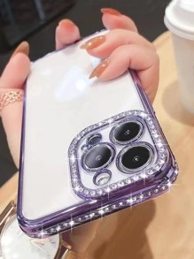 Funda de teléfono de lujo con decoración de rhinestones y acabado brillante en color púrpura, compatible con iPhone 17 Pro Max/17 Pro/17 Air/17/16 Pro Max/16/16 Pro/16 Plus/16E/15/15 Pro Max/15 Pro/15 Plus/11/12/13/14 Pro Max/XS/XR/11 Pro/11 Pro Max/12 Pro/12 Pro Max/13 Pro/13 Pro Max/7 Plus/14 Pro/14 Pro Max/14 Plus/7 Plus/8 Plus/8/SE2, de diseño minimalista y carcasa suave - Morado - Ver 7
