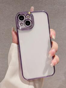 Funda de teléfono de lujo con decoración de rhinestones y acabado brillante en color púrpura, compatible con iPhone 17 Pro Max/17 Pro/17 Air/17/16 Pro Max/16/16 Pro/16 Plus/16E/15/15 Pro Max/15 Pro/15 Plus/11/12/13/14 Pro Max/XS/XR/11 Pro/11 Pro Max/12 Pro/12 Pro Max/13 Pro/13 Pro Max/7 Plus/14 Pro/14 Pro Max/14 Plus/7 Plus/8 Plus/8/SE2, de diseño minimalista y carcasa suave - Morado - Ver 9