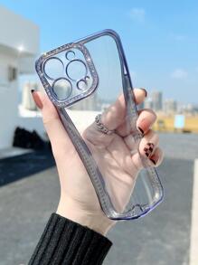 Funda de teléfono de lujo con decoración de rhinestones y acabado brillante en color púrpura, compatible con iPhone 17 Pro Max/17 Pro/17 Air/17/16 Pro Max/16/16 Pro/16 Plus/16E/15/15 Pro Max/15 Pro/15 Plus/11/12/13/14 Pro Max/XS/XR/11 Pro/11 Pro Max/12 Pro/12 Pro Max/13 Pro/13 Pro Max/7 Plus/14 Pro/14 Pro Max/14 Plus/7 Plus/8 Plus/8/SE2, de diseño minimalista y carcasa suave - Morado - Ver 6