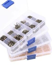 Bộ Hộp 10 Lưới Khóa Tôm Hùm, Ghim 9 Hình & Vòng Nhảy Mở Tự Làm Phụ Kiện Làm Trang Sức - 10 ô vuông - Xem 2