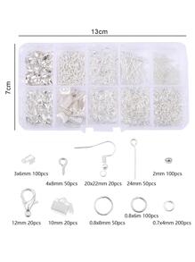 Bộ Hộp 10 Lưới Khóa Tôm Hùm, Ghim 9 Hình & Vòng Nhảy Mở Tự Làm Phụ Kiện Làm Trang Sức - 10 ô vuông - Xem 3