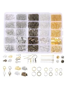 Bộ Hộp 10 Lưới Khóa Tôm Hùm, Ghim 9 Hình & Vòng Nhảy Mở Tự Làm Phụ Kiện Làm Trang Sức - 10 ô vuông - Xem 1