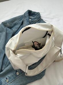 Bolsa Hobo Com Detalhe De Remendo De Carta Com Bolsa De Moedas Nylon Bolsa Escolar Branca Casual Para Graduados, Meninas Adolescentes, Calouros, Alunos Do Segundo Ano, Juniores E Seniores Na Faculdade, Universidade E Ensino Médio, Perfeita Para Atividades Ao Ar Livre, Viagens E Volta Às Aulas