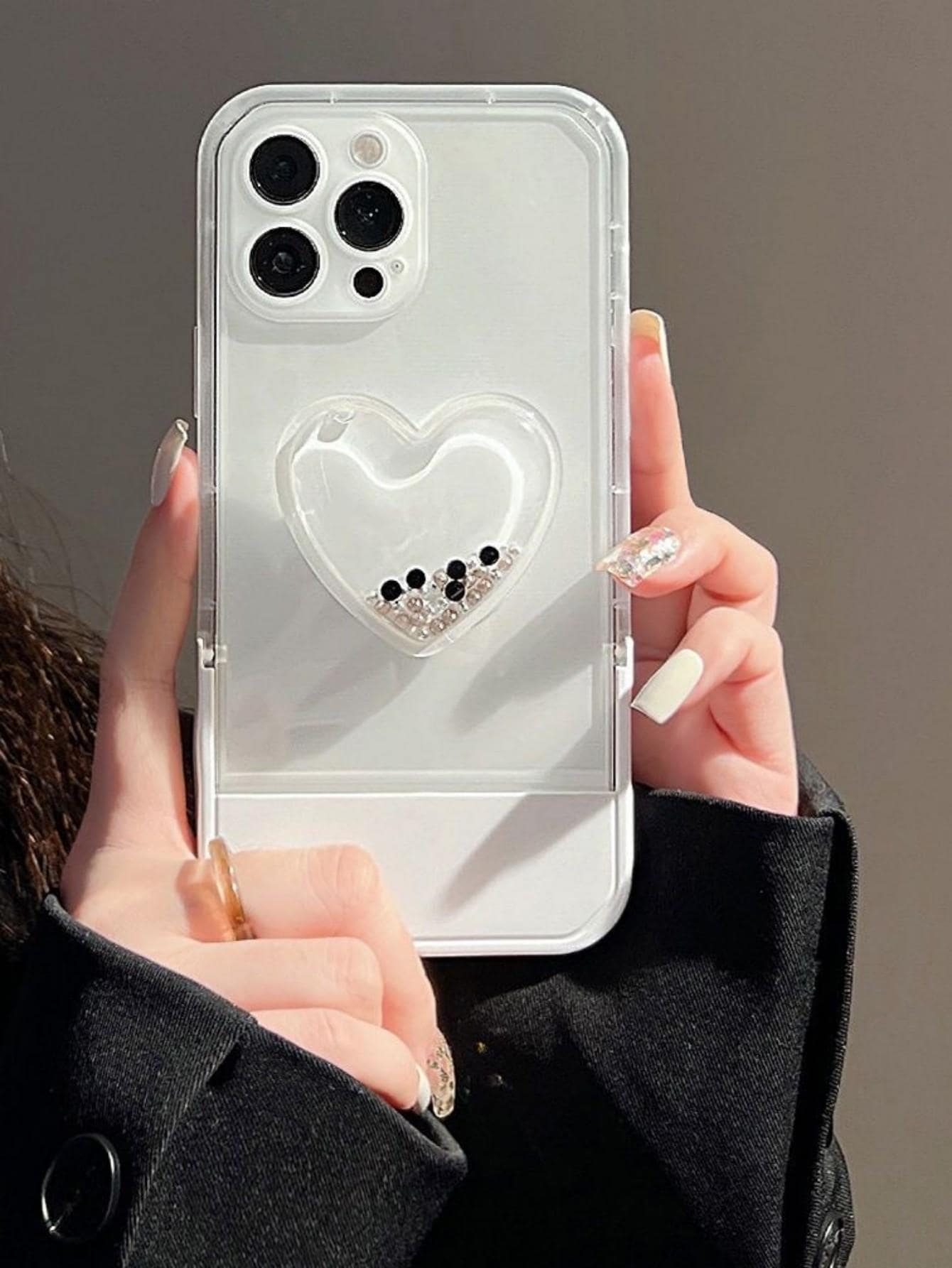 Soporte de la caja del teléfono móvil del estilo de la forma de los granos del corazón - Blanco - Ver 1