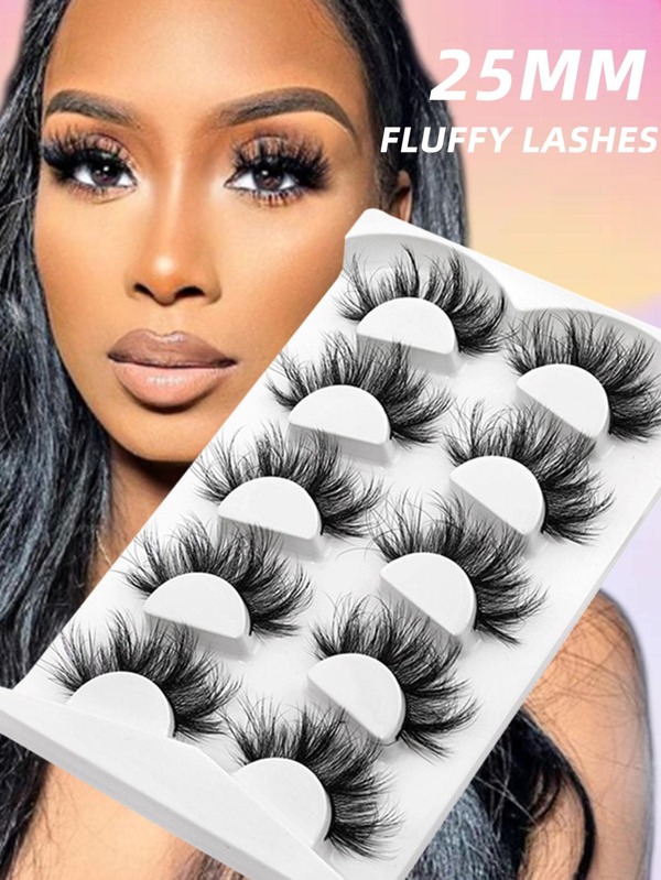 False Eyelashes,5Pairs 25Mm Fluffy Faux Mink Lashes Long Lasting