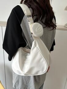 Bolsa Hobo Com Detalhe De Remendo De Carta Com Bolsa De Moedas Nylon Bolsa Escolar Branca Casual Para Graduados, Meninas Adolescentes, Calouros, Alunos Do Segundo Ano, Juniores E Seniores Na Faculdade, Universidade E Ensino Médio, Perfeita Para Atividades Ao Ar Livre, Viagens E Volta Às Aulas