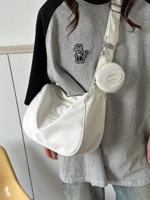 Bolsa Hobo Com Detalhe De Remendo De Carta Com Bolsa De Moedas Nylon Bolsa Escolar Branca Casual Para Graduados, Meninas Adolescentes, Calouros, Alunos Do Segundo Ano, Juniores E Seniores Na Faculdade, Universidade E Ensino Médio, Perfeita Para Atividades Ao Ar Livre, Viagens E Volta Às Aulas