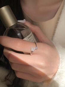 1 chiếc nhẫn thời trang bằng hợp kim kẽm đính hoa và đá quý trang trí cho phụ nữ để trang trí hàng ngày cho ngày lễ tình nhân, mẹ, mẹ, ngày của mẹ, quà tặng - Bạc - Xem 2