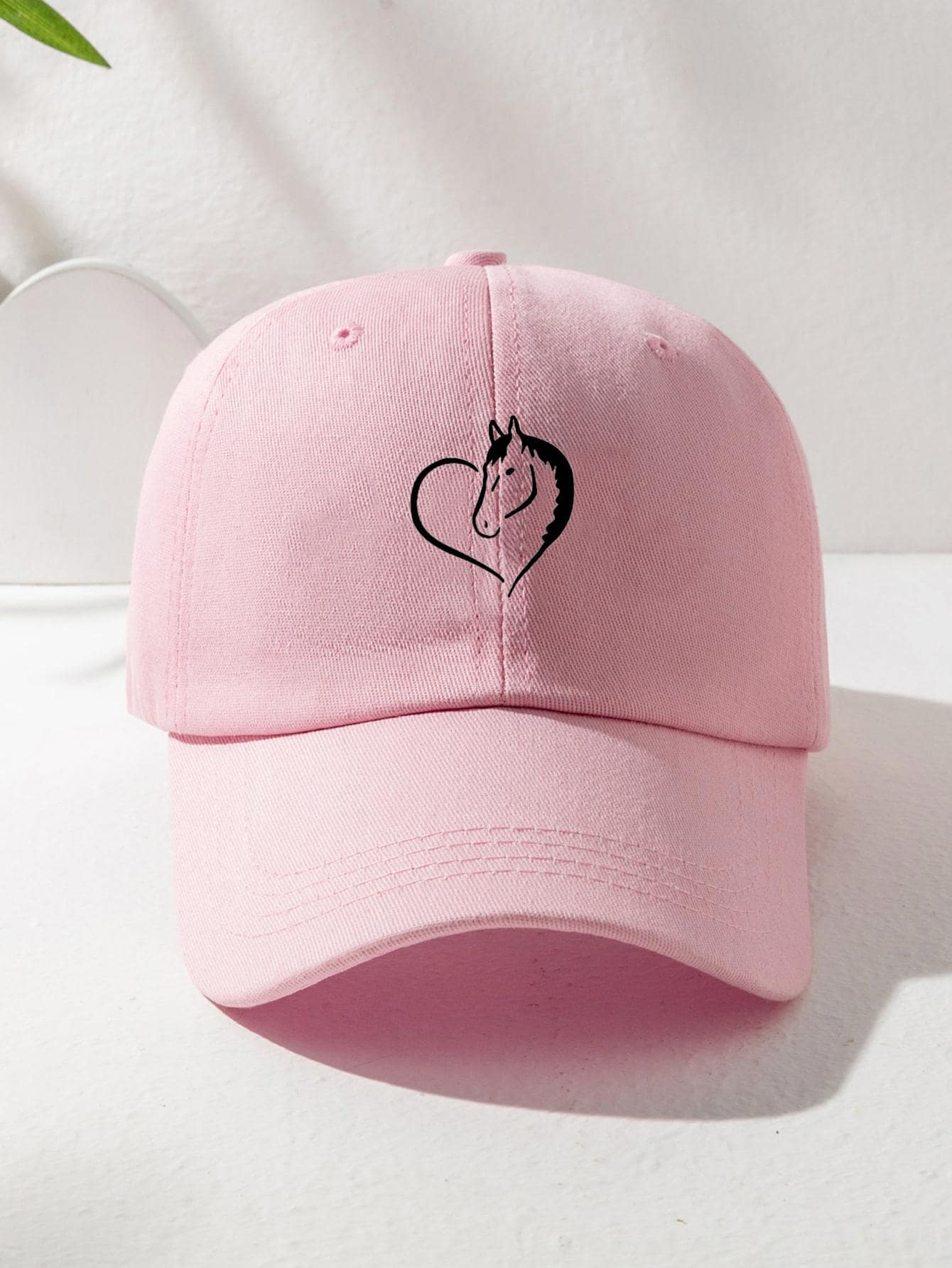 1入組中性Y2K風格圖案小馬和愛心設計棒球帽,適用於戶外運動或者日常通勤 - 粉色 - 查看 1