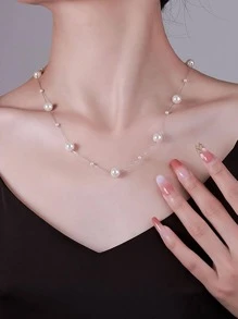 BALMORA 1 pieza Collar de plata esterlina 925 con cielo estrellado y perla falsa, una larga cadena de suéter versátil y lujosa para niñas, un regalo único y exclusivo