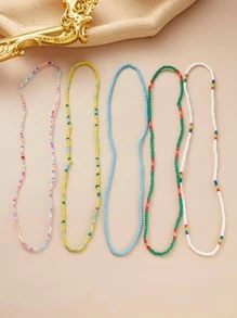 5 cái/bộ Bộ vòng cổ chuỗi hạt gạo nhiều màu cho kỳ nghỉ hè - Nhiều màu - Xem 1