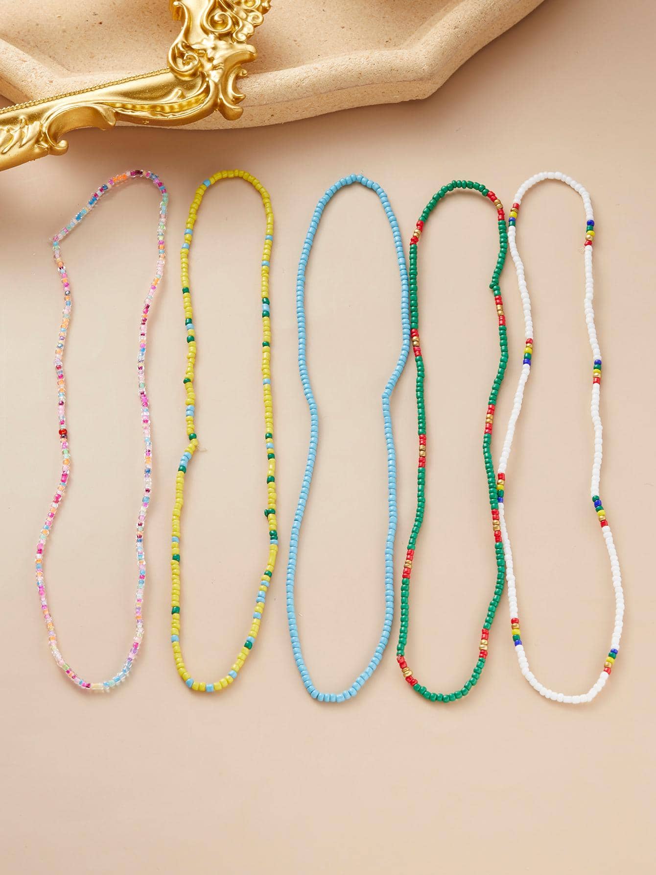 5 cái/bộ Bộ vòng cổ chuỗi hạt gạo nhiều màu cho kỳ nghỉ hè - Nhiều màu - Xem 1