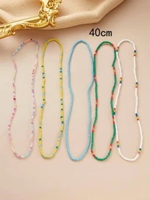 5 cái/bộ Bộ vòng cổ chuỗi hạt gạo nhiều màu cho kỳ nghỉ hè - Nhiều màu - Xem 4