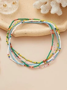 5 cái/bộ Bộ vòng cổ chuỗi hạt gạo nhiều màu cho kỳ nghỉ hè - Nhiều màu - Xem 2