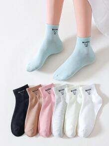 7對/套女士簡約風卡通表情有圖案襪子 - 彩色 - 查看 3