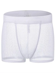Transparent Mesh Boxer Briefs For Men, Sexy Underwear - White - View 1