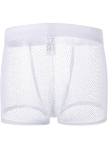 Transparent Mesh Boxer Briefs For Men, Sexy Underwear - White - View 2