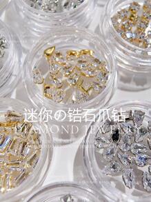 20入金色日系極簡美甲水鑽貼片，奢華混款造型立方鋯石美甲裝飾，百搭Y2K金屬質感DIY美甲飾品，水鑽假指甲裝飾配件美甲吊飾 - 金色 - 查看 5