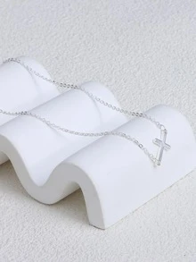 Cross Pendant Necklace - Silver - View 2