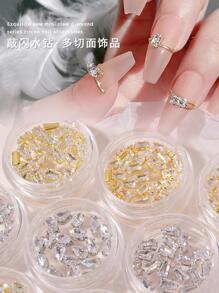 20入金色日系極簡美甲水鑽貼片，奢華混款造型立方鋯石美甲裝飾，百搭Y2K金屬質感DIY美甲飾品，水鑽假指甲裝飾配件美甲吊飾 - 金色 - 查看 4