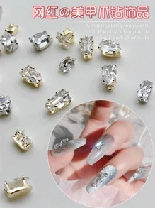20入金色日系極簡美甲水鑽貼片，奢華混款造型立方鋯石美甲裝飾，百搭Y2K金屬質感DIY美甲飾品，水鑽假指甲裝飾配件美甲吊飾 - 金色 - 查看 8