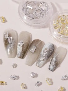 20入金色日系極簡美甲水鑽貼片，奢華混款造型立方鋯石美甲裝飾，百搭Y2K金屬質感DIY美甲飾品，水鑽假指甲裝飾配件美甲吊飾 - 金色 - 查看 2