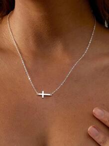 Cross Pendant Necklace - Silver - View 1