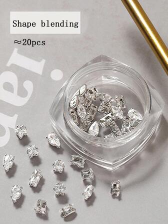 20 piezas Juego de decoraciones de uñas de estilo minimalista japonés en plata, incluye gemas, piedras preciosas y accesorios de metal para decoración de uñas, ideal para manualidades de arte de uñas con textura metálica Y2K