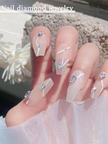 20 件银色日系简约爪钻指甲贴片轻奢美甲装饰造型混合盒轻奢铜镶嵌锆石美甲装饰，简约百搭美甲金属水钻，Y2K 金属质感 DIY 美甲装饰，水钻假指甲装饰配件指甲饰美甲用品美甲宝石美甲 - 銀色 - 查看 7