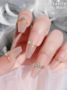 20 件银色日系简约爪钻指甲贴片轻奢美甲装饰造型混合盒轻奢铜镶嵌锆石美甲装饰，简约百搭美甲金属水钻，Y2K 金属质感 DIY 美甲装饰，水钻假指甲装饰配件指甲饰美甲用品美甲宝石美甲 - 銀色 - 查看 3