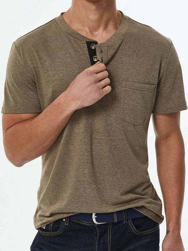 ZENGVEE 2 Pack Men's Henley Short Sleeve Casual Button Placket