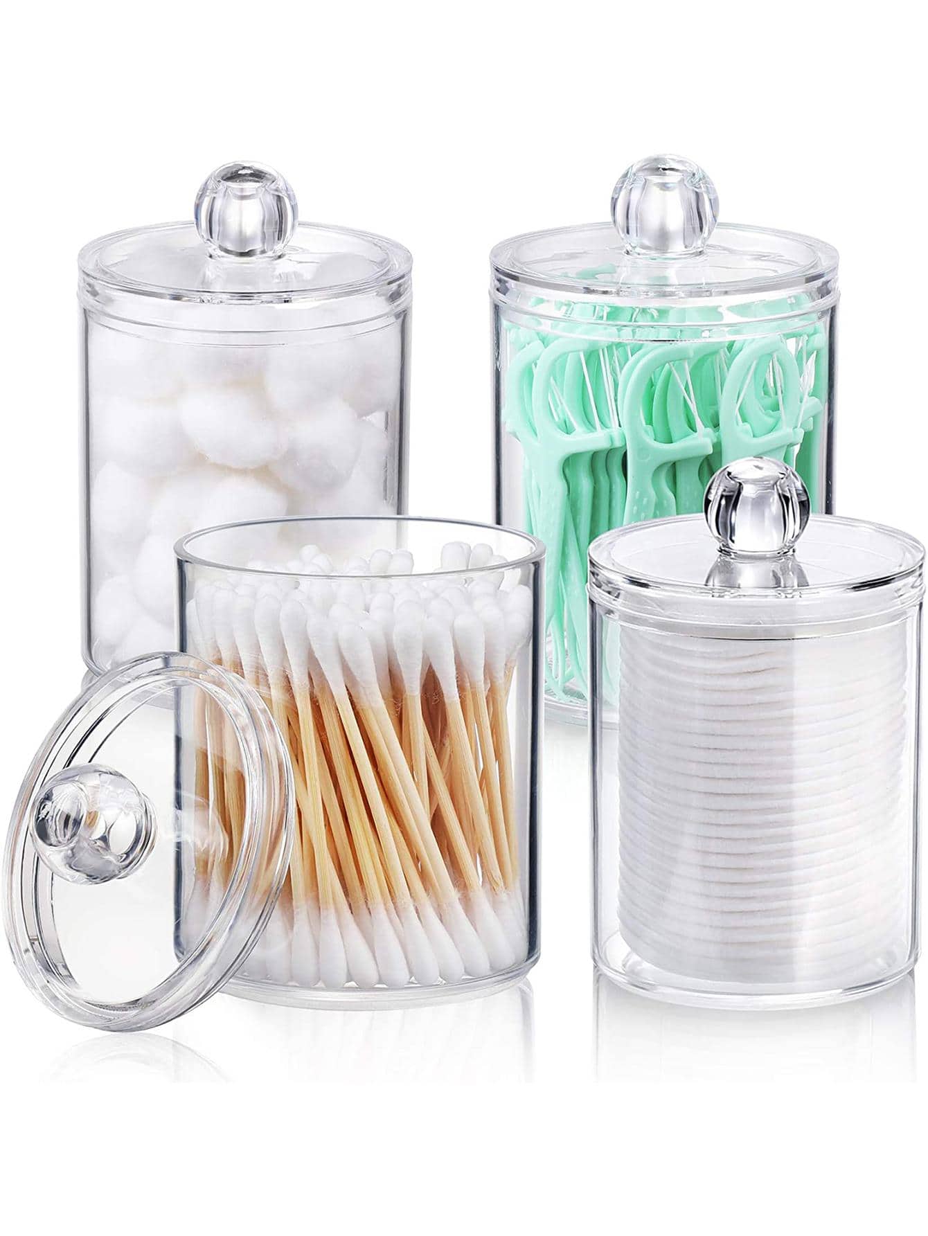 Holder Dispenser For Swab, Round Pads, Floss Picks - 10 Oz Clear Plastic Apothecary Jar Set For Bathroom Canister Storage Organization, Vanity Makeup Organizer - Clear - View 1