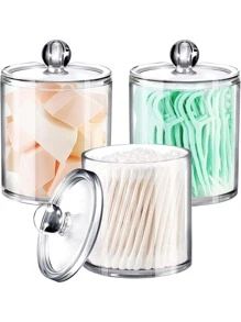 Holder Dispenser For Swab,  Round Pads, Floss Picks - 10 Oz Clear Plastic Apothecary Jar Set For Bathroom Canister Storage Organization, Vanity Makeup Organizer - Clear - View 6