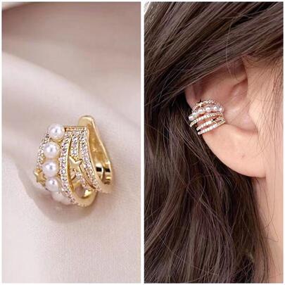 1 Miếng Tinh tế Khối Zirconia  & Đồ trang trí Ngọc Trai giả Vòng bít tai Đối với phụ nữ Để Trang Trí Hàng Ngày