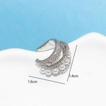 1pc Exquisite Cubic Zirconia & Faux Pearl Decor Ear Cuff For Women For Daily Decoration - Silver - View 4