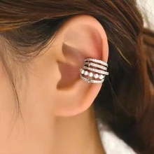 1pc Exquisite Cubic Zirconia & Faux Pearl Decor Ear Cuff For Women For Daily Decoration - Silver - View 1