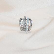 1pc Exquisite Cubic Zirconia & Faux Pearl Decor Ear Cuff For Women For Daily Decoration - Silver - View 3