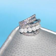 1pc Exquisite Cubic Zirconia & Faux Pearl Decor Ear Cuff For Women For Daily Decoration - Silver - View 2
